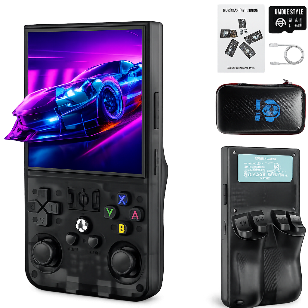 R36MAX Retro Handheld Game Console, 4.0 Inch IPS HD, 1.5GHz CPU Support 30+ Emulator Console, 4000mAh Battery (64GB Black)