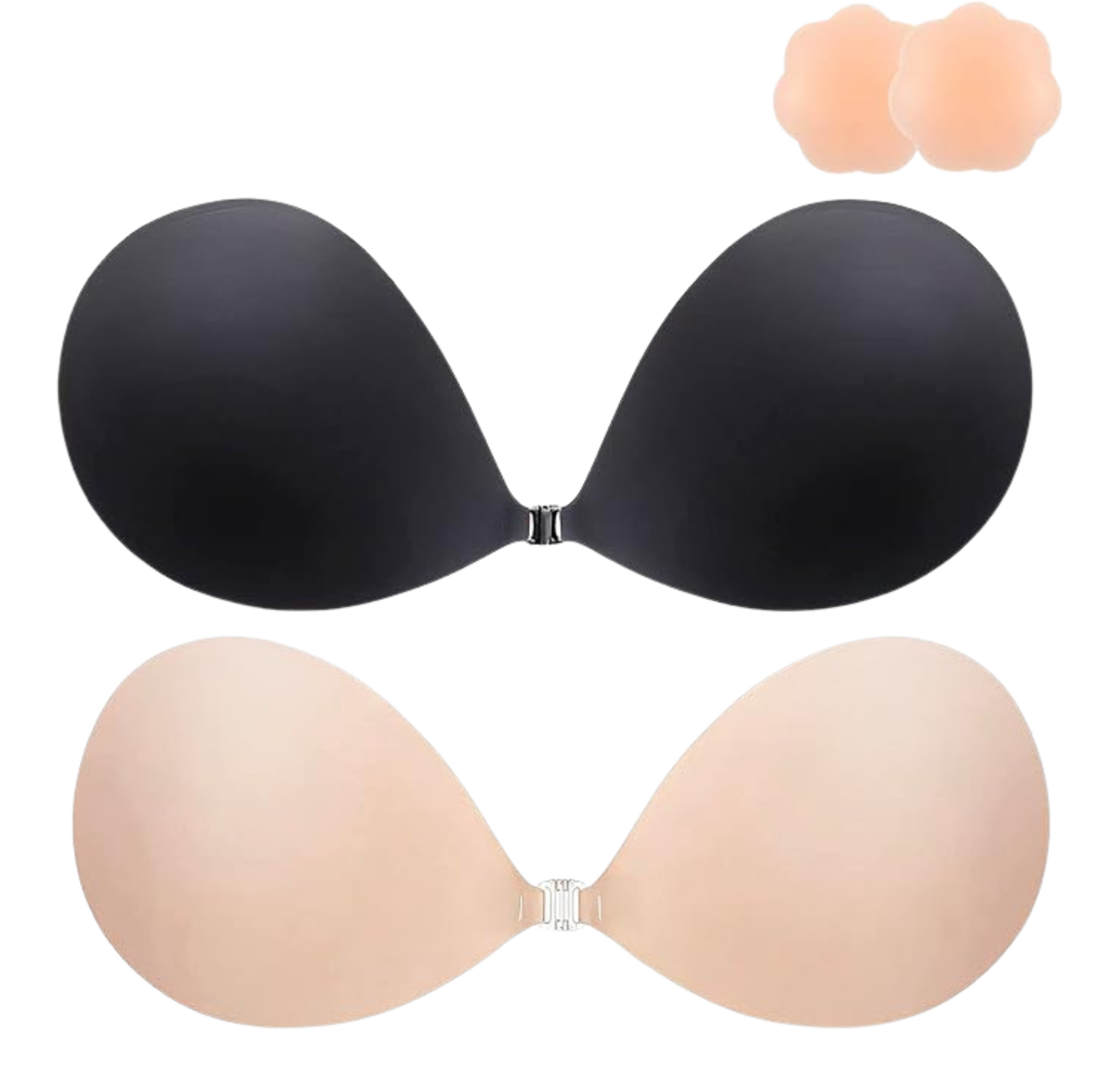 MINIYA 2026 Push Up Sticky Bra, 2 Pack Reusable Ultra Adhesive Invisible Backless Strapless Bra with Nipple Covers