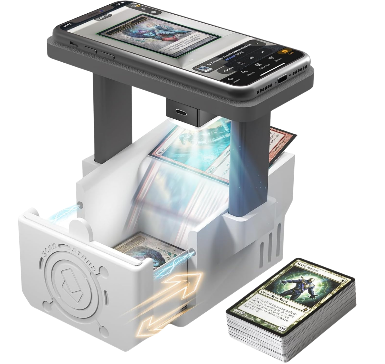 Card Scanner Pro Max–Card Scanner Stand for MTG & TCG, Scan Sleeved & Unsleeved Trading Cards, Phone Holder with Rechargeable Magnetic Fill Light, 3 Modes 6 Levels, MTG Card Scanner Stand for ManaBox