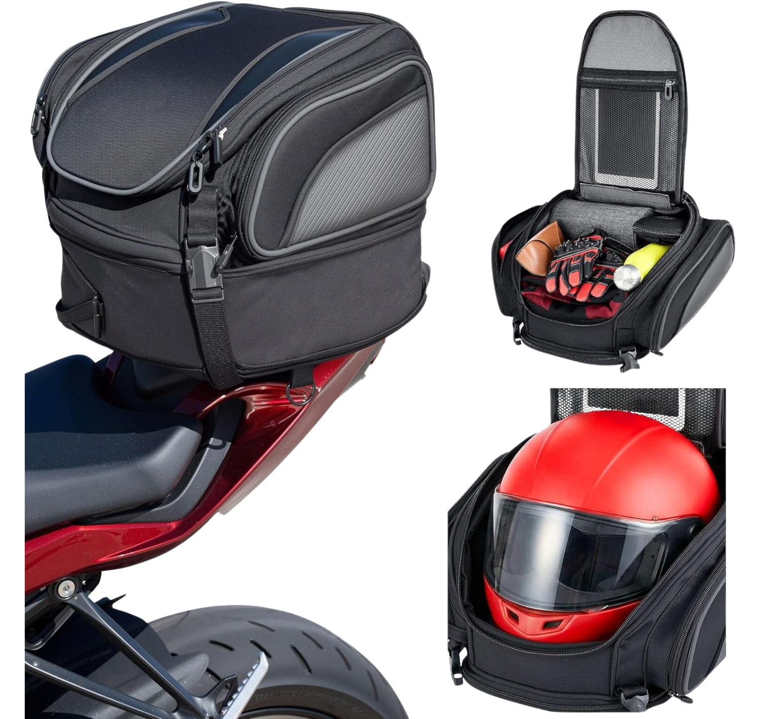 Nomad Motorcycle Tail Bag 18-22L – Expandable Waterproof Rear Seat Bag, Sissy Bar Luggage, Helmet Fits, Touring Motorcycle Bag, Cruiser, Sportster, Softail, Dyna, Dual Sport