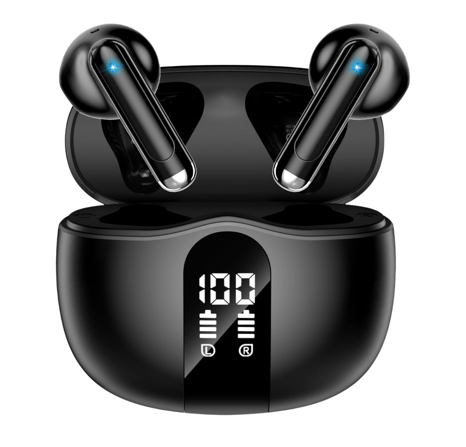 Wireless Earbuds, 2026 Bluetooth 5.4 Headphones Bass Stereo Ear Buds with Noise Cancelling Mic, LED Display in Ear Earphones 50H Playtime Ear Buds, IP7 Waterproof for Laptop Pad Phones Black