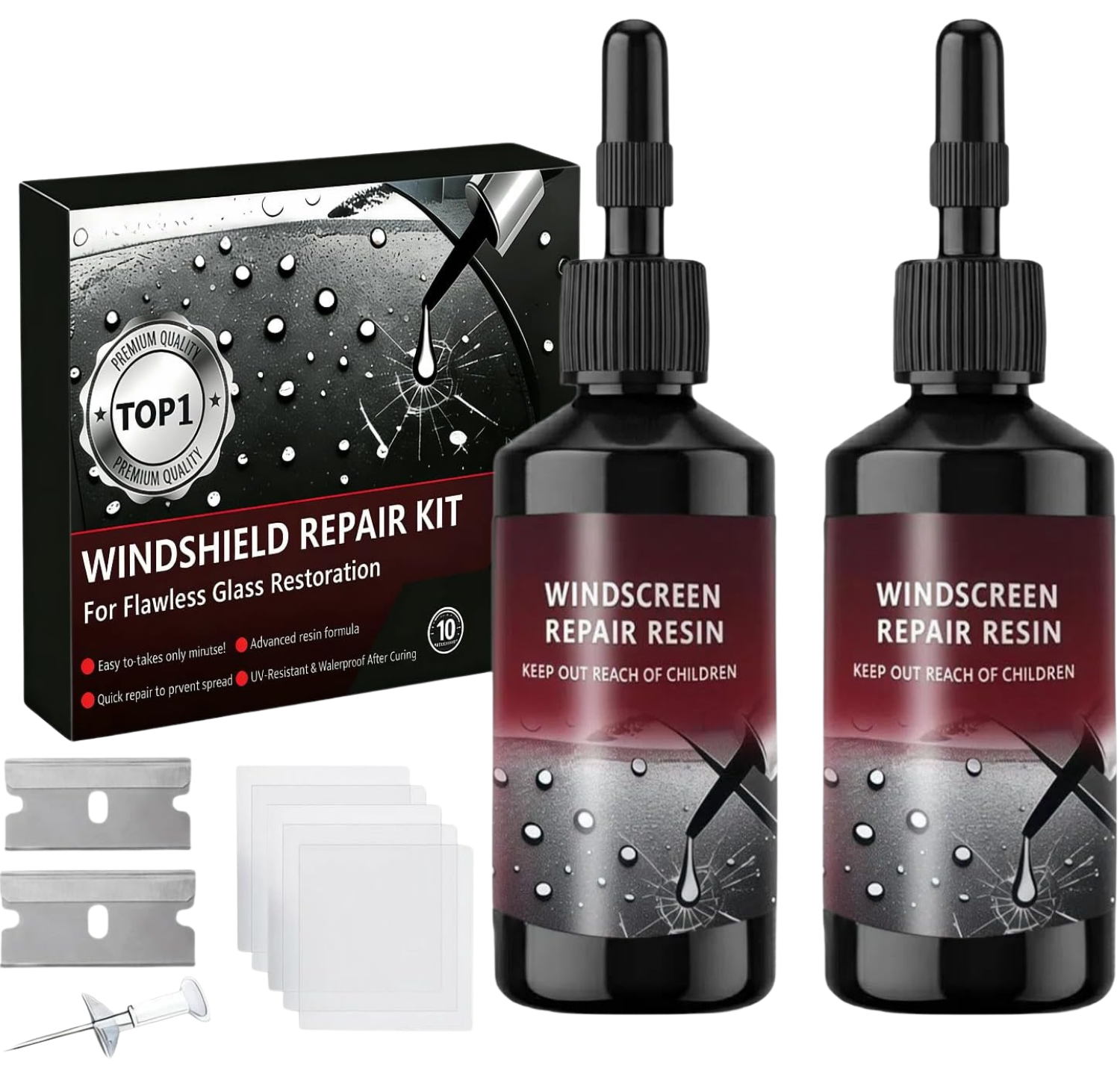 Windshield Repair Kit, 2026 Latest Car Windshield Crack Repair Kit, 5Min Quick-Repair, 2 Bottles Nano Glass Repair Liquid,Fix Bullseye & Star Cracks. All Crack Types Windshield Repair Kit.