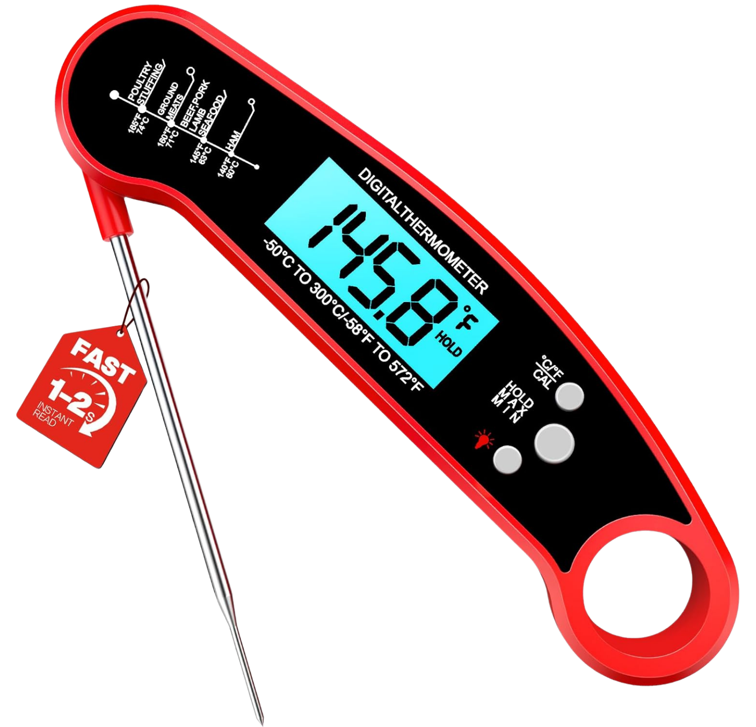 Meat Thermometer Digital – Instant Read Food Thermometer for Grilling, BBQ, Air Fryer, Smoker, Candy Making, Kitchen Gadgets, BBQ Essentials, Gift for Fathers Day, Dad Men Husband Him, Red